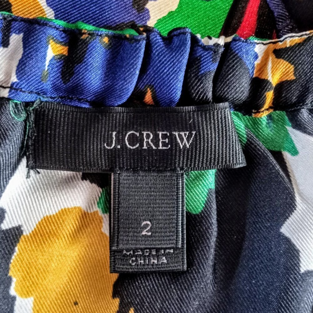 J. Crew Abstract Print Multicolor Ruffle Silk Top - Picture 5 of 7